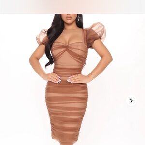 Fashion Nova Brown Mesh Midi Dress
